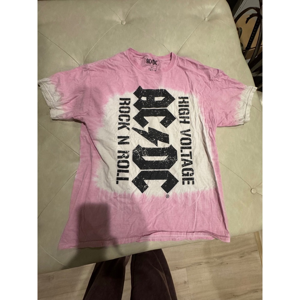 AC/DC High Voltage Rock N Roll European Tour Tie Dye Graphic T-Shirt Pink M/L